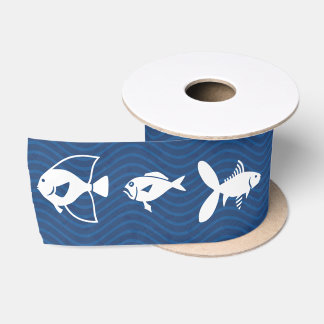 Ruban En Satin Motif de poisson Ocean Blue Waves