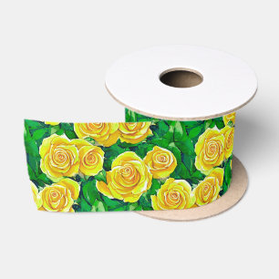 Ruban En Satin Motif de Rose d'aquarelle jaune