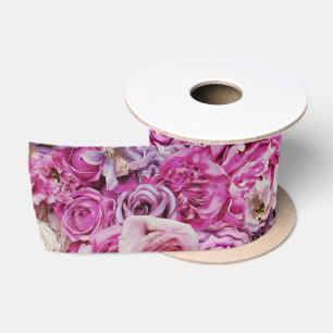 Ruban En Satin Motif de Rose de Lavande rose blanc