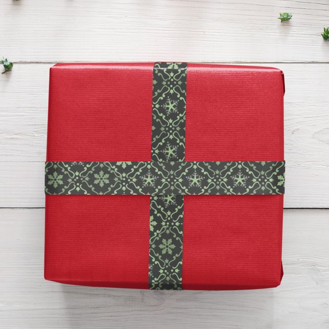 Ruban En Satin Motif de snowflake vert Noël (Green snowflake pattern ribbon)