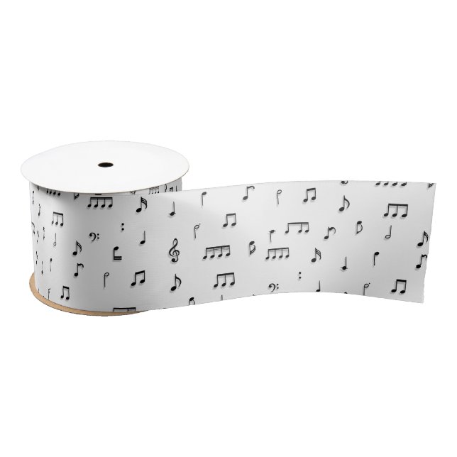 Ruban En Satin Motif de symboles Black & White Music Notes (Bobine)