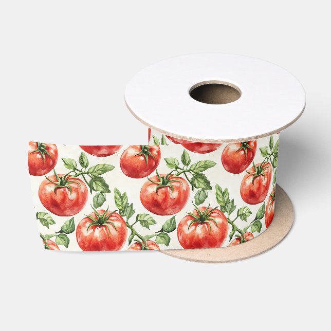 Ruban En Satin Motif de tomate à l'aquarelle (Bobine)