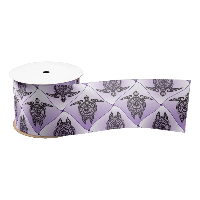 Ruban En Satin Motif de tortues de mer chamanique - violet (Bobine)