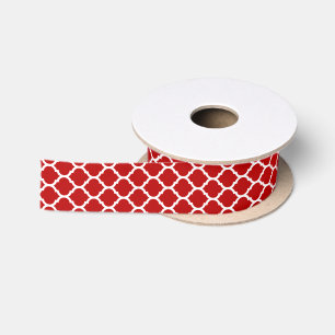 Ruban En Satin Motif de treillis en quatrefeuille marocain rouge