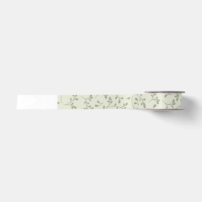 Ruban En Satin Motif de vigne botanique vert olive clair (Devant)