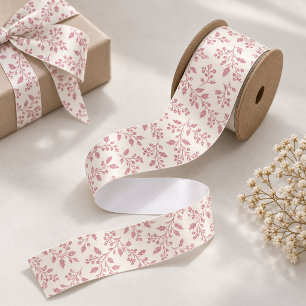 Ruban En Satin Motif de vigne et de baie Canneberge Rose Rouge ID