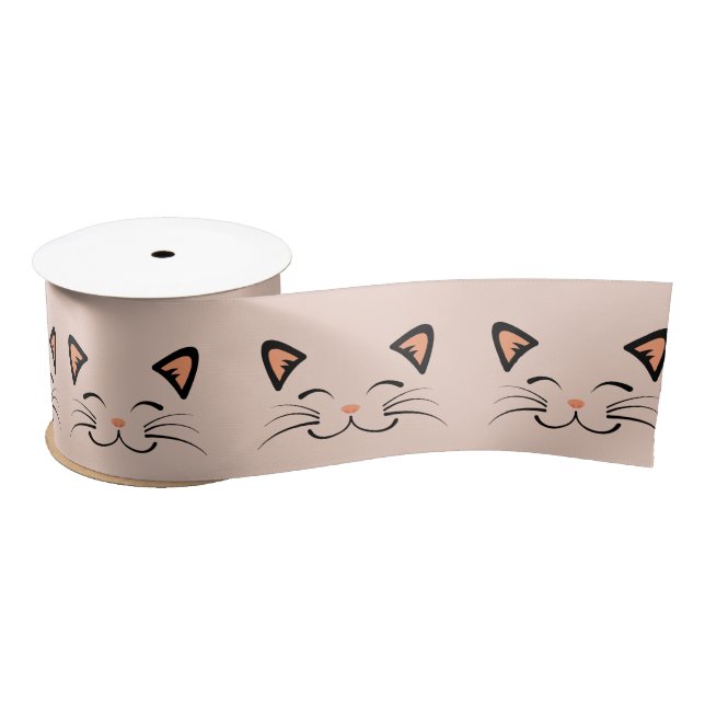 Ruban En Satin Motif de visage de chaton flottant  (Bobine)
