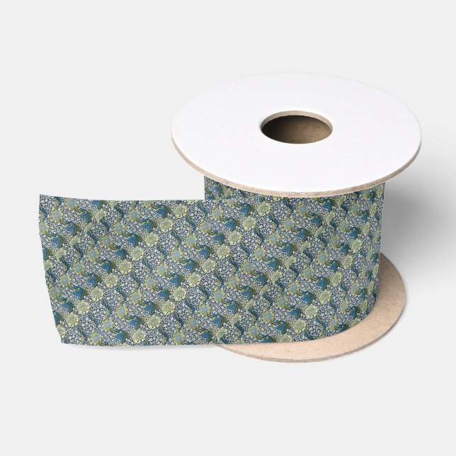 Ruban En Satin Motif de William Morris Kennet (bleu) (Bobine)
