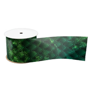 Ruban En Satin Motif d'écailles de dragon vert Fantaisie Émeraude