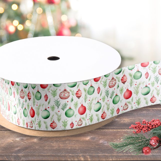 Ruban En Satin Motif Décoratif Noël (Ornaments Pattern Christmas Satin Ribbon)