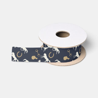 Ruban En Satin Motif des chevaux anglais or et ivoire