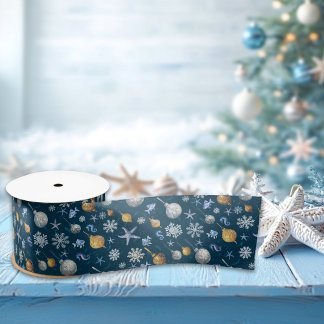 Ruban En Satin Motif des flocons de neige et des éléments nautiqu