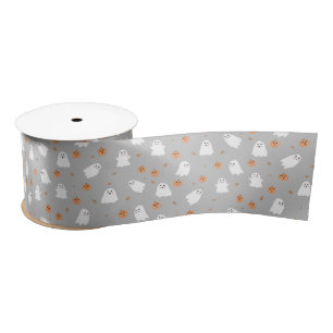 Ruban En Satin Motif d'Halloween gris et gris Citrouille