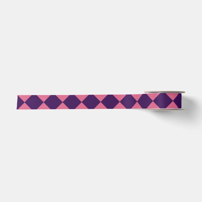 Ruban En Satin Motif diamant à carreaux rose violet (Devant)