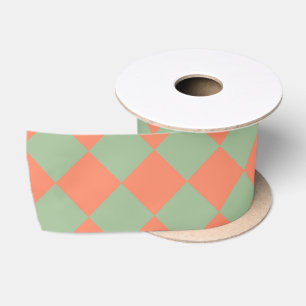 Ruban En Satin Motif diamant à carreaux vert olive rose saumon