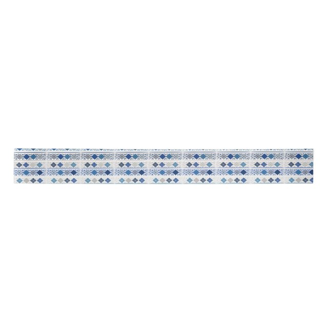 Ruban En Satin Motif diamant gris bleu (Devant)