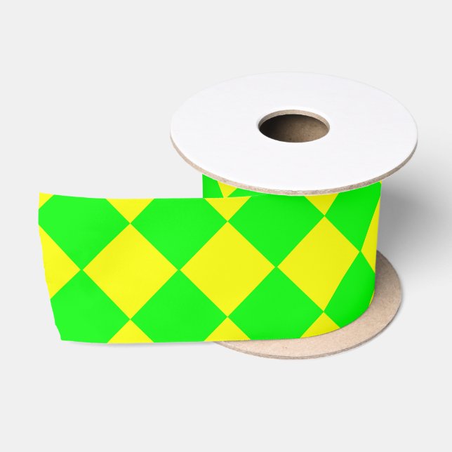 Ruban En Satin Motif diamant jaune-vert Checker (Bobine)