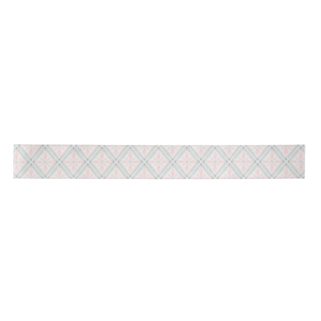 Ruban En Satin Motif diamant pastel vert et rose (Devant)