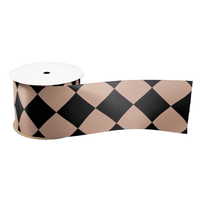 Ruban En Satin Motif diamant rose noir Checker (Bobine)
