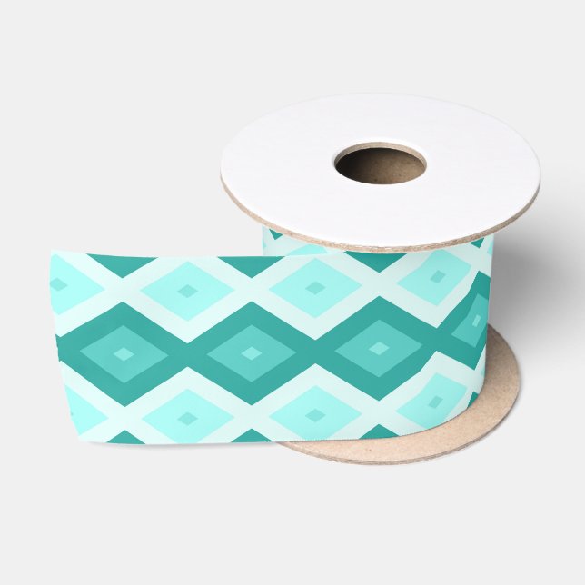 Ruban En Satin Motif diamant turquoise (Bobine)