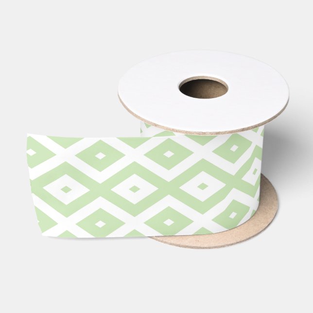 Ruban En Satin Motif diamant vert pâle et blanc (Bobine)