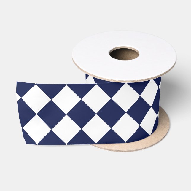 Ruban En Satin Motif Diamond bleu foncé (Bobine)