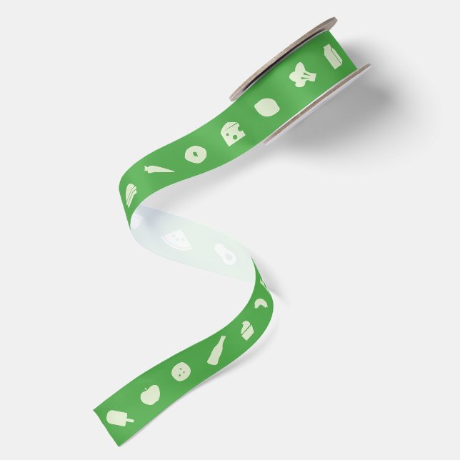 Ruban En Satin Motif d'icône alimentaire | Couleur modifiable (Dos)