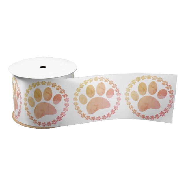 Ruban En Satin Motif D'Impression Paw Et Round Frame Dog (Bobine)