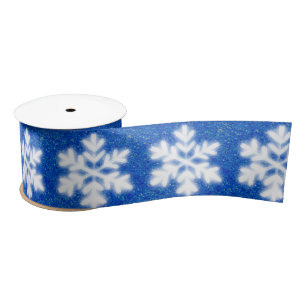 Ruban En Satin Motif élégant de flocon de neige bleu blanc