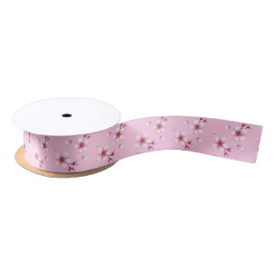 Ruban En Satin Motif en fleurs de cerisier rose