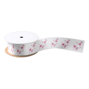 Ruban En Satin Motif en fleurs de cerisiers en couleur rose
