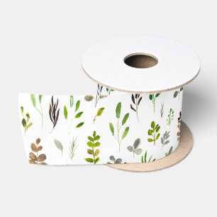 Ruban En Satin Motif Feuille d'Eucalyptus coloré aquarelle