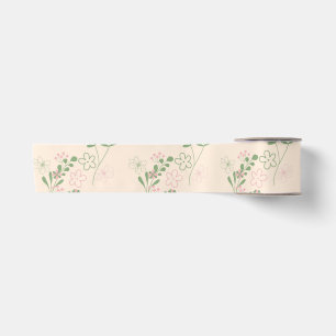 Ruban En Satin Motif Fleur Rétro Années 70 Vert Rose Y2K