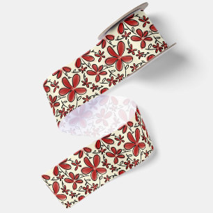Ruban En Satin Motif fleur rouge