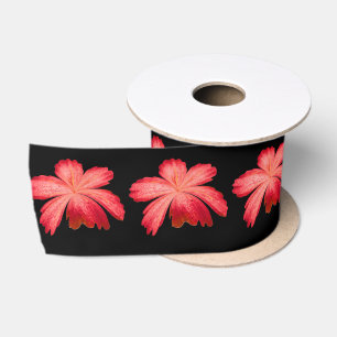 Ruban En Satin Motif floral aquarelle Fleur rouge sur fond noir