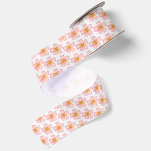 Ruban En Satin Motif floral aquarelle rose