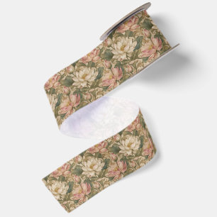 Ruban En Satin Motif floral botanique vintage lotus d'eau
