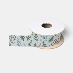 Ruban En Satin Motif floral chic botanique à baies de houx
