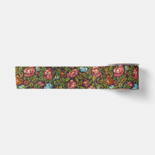 Ruban En Satin Motif floral coloré vintage sur tout le tissu