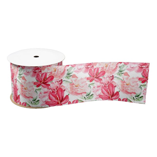 Ruban En Satin Motif floral d'aquarelle (Bobine)