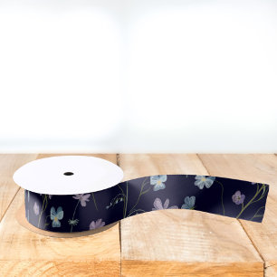 Ruban En Satin Motif floral de jolie fleur sauvage bleu violet