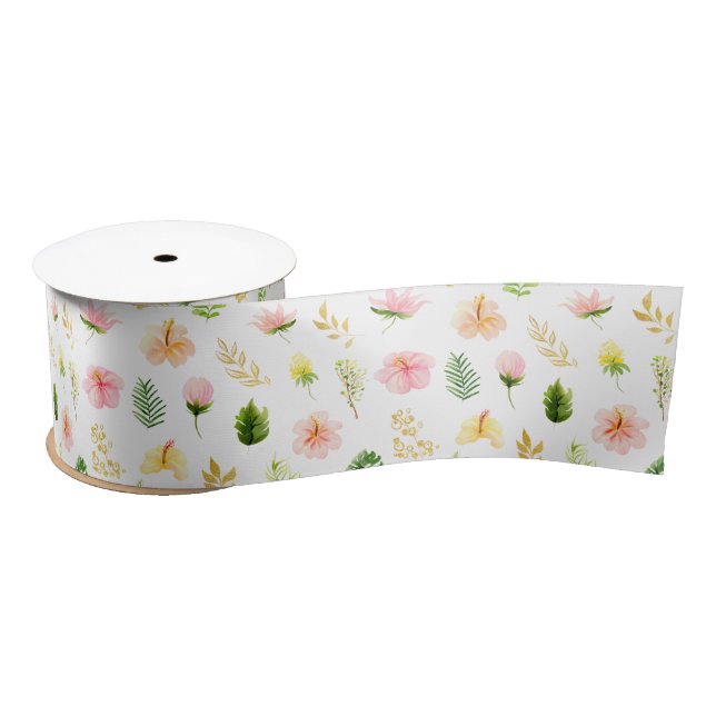 Ruban En Satin Motif floral de jungle tropicale (Bobine)
