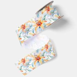 Ruban En Satin Motif floral de lys à l'aquarelle