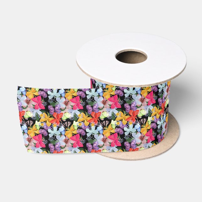 Ruban En Satin Motif floral dynamique (Bobine)