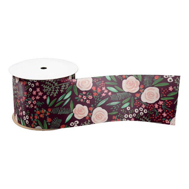 Ruban En Satin Motif floral moderne de Noël  (Bobine)