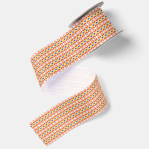 Ruban En Satin Motif floral pixel géométrique en rouge orange jau