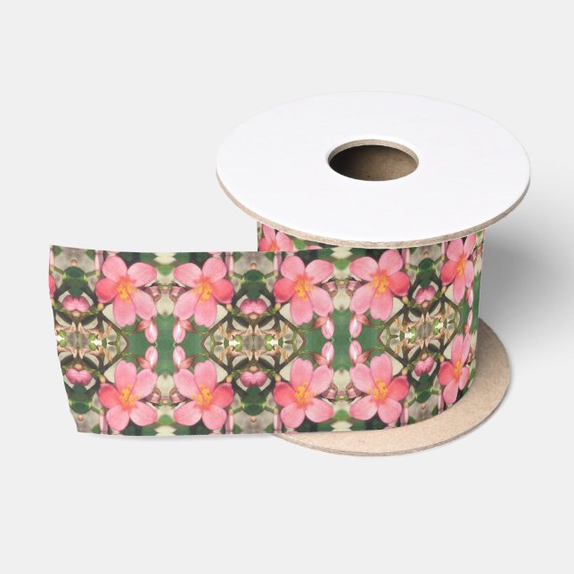 Ruban En Satin Motif floral rose (Bobine)
