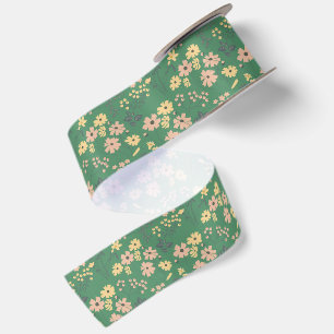 Ruban En Satin Motif floral vert bohème moderne
