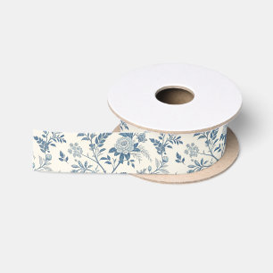Ruban En Satin Motif floral vintage bleu