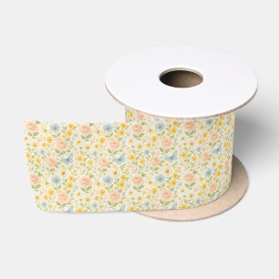 Ruban En Satin Motif floral vintage coloré avec papillons